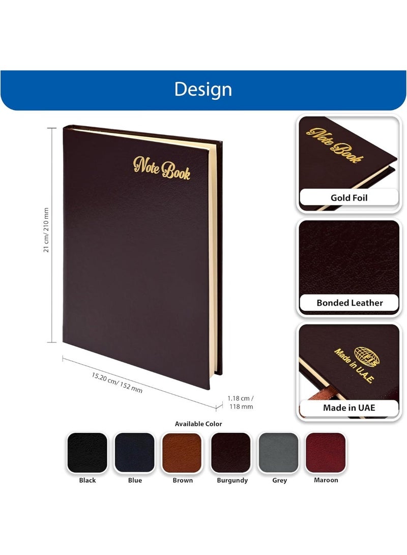 FIS Hard Cover Notebook A5 (148x210mm), Bonded Leather, 98 Sheets/196 Pages, Single Line, 85gsm Italian Ivory Paper, Glued Binding, Burgundy Cover - FSNBA5IVBLBU - Image 4